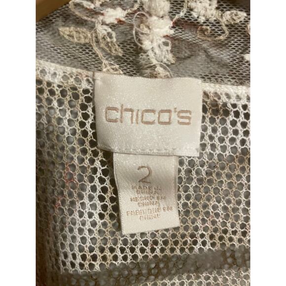 Chicos Womens Kimono Size 2 US L Beige Linen Blend Fringe Hem Sheer Fairy Boho - Picture 5 of 10